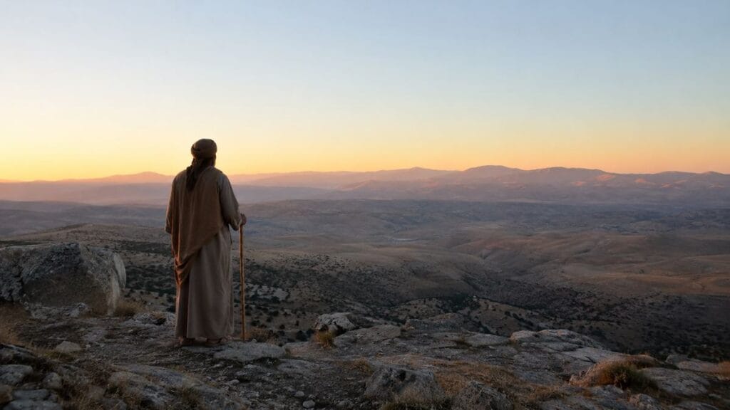 Peregrino contemplando os montes ao amanhecer no Salmo 121